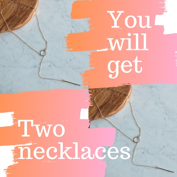 2 Goldtone Dainty Metal Bar & Circle Necklaces - Picture 3 of 8